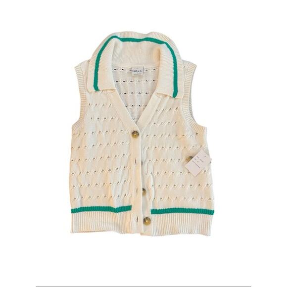 Nikka K Cream Knit Sleeveless Button Front Sweater Vest - Size M NWT - Picture 1 of 3